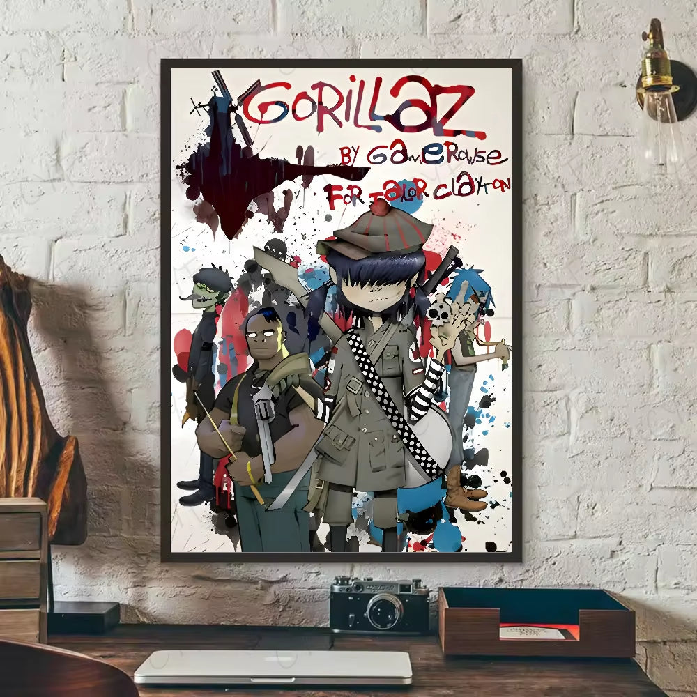 1PC Band G-Gorillaz Music Cool Poster Waterproof Wall Art Sticker for Bar Living Room Vintage Decor High Quality Print Gift