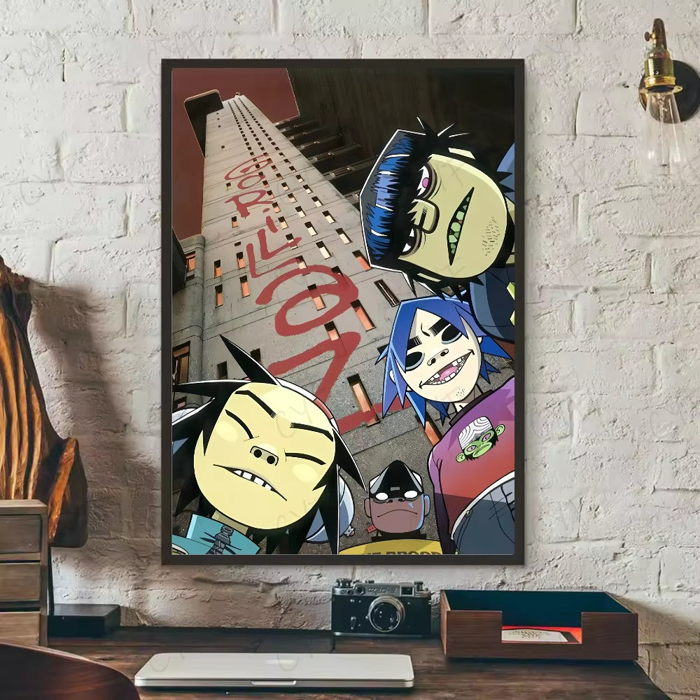 1PC Band G-Gorillaz Music Cool Poster Waterproof Wall Art Sticker for Bar Living Room Vintage Decor High Quality Print Gift