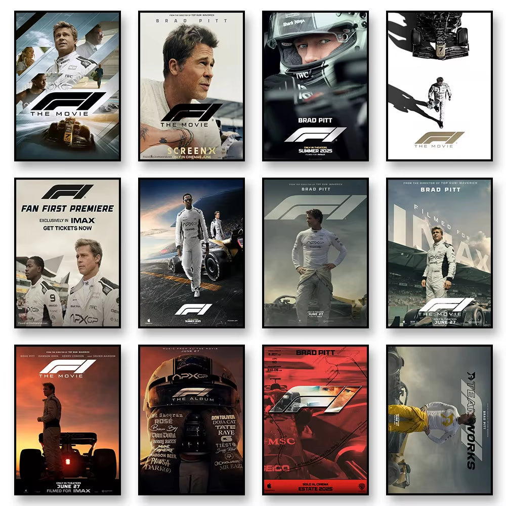 F1 the Movie Canvas Wall Art Print Poster Brad Pitt F1 Decorative Painting Modern Home Living Room Decor Movie Lovers Gift