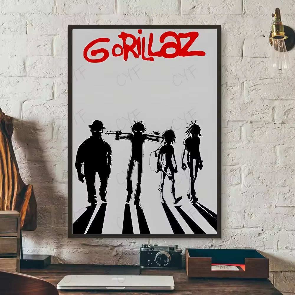 1PC Band G-Gorillaz Music Cool Poster Waterproof Wall Art Sticker for Bar Living Room Vintage Decor High Quality Print Gift