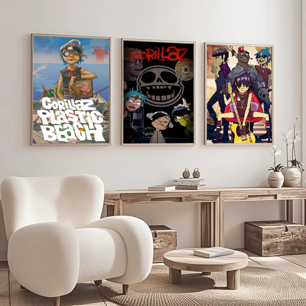 1PC Band G-Gorillaz Music Cool Poster Waterproof Wall Art Sticker for Bar Living Room Vintage Decor High Quality Print Gift
