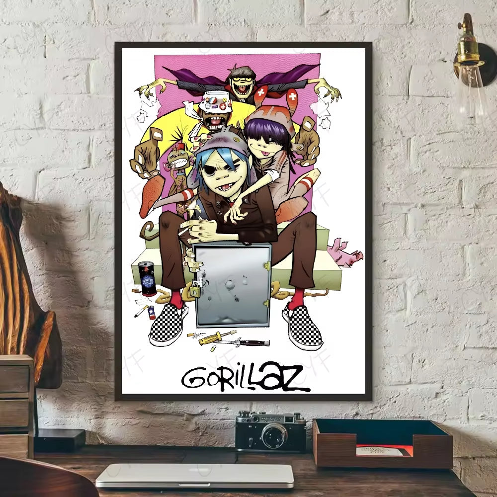 1PC Band G-Gorillaz Music Cool Poster Waterproof Wall Art Sticker for Bar Living Room Vintage Decor High Quality Print Gift