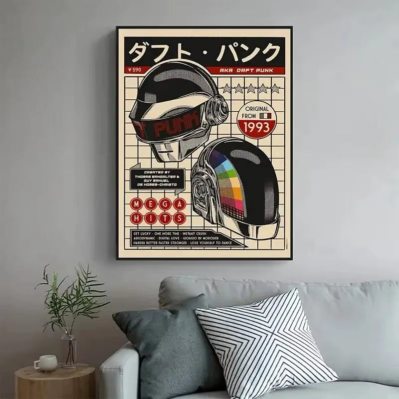 Daft Punk Retro Helmet Wall Art Prints Canvas Painting Poster Picture for Living Bedroom Dining Room Home Decor