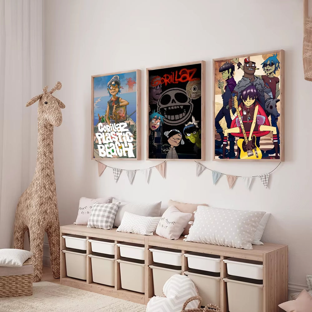 1PC Band G-Gorillaz Music Cool Poster Waterproof Wall Art Sticker for Bar Living Room Vintage Decor High Quality Print Gift