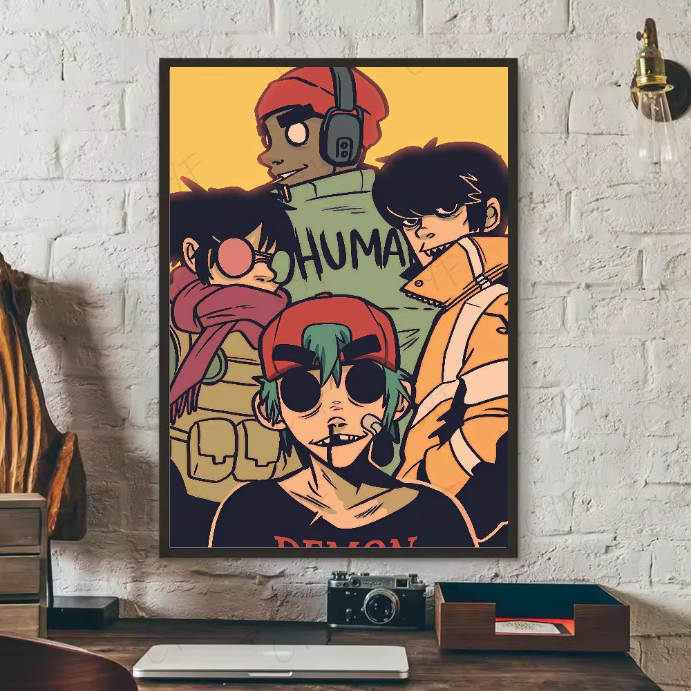 1PC Band G-Gorillaz Music Cool Poster Waterproof Wall Art Sticker for Bar Living Room Vintage Decor High Quality Print Gift