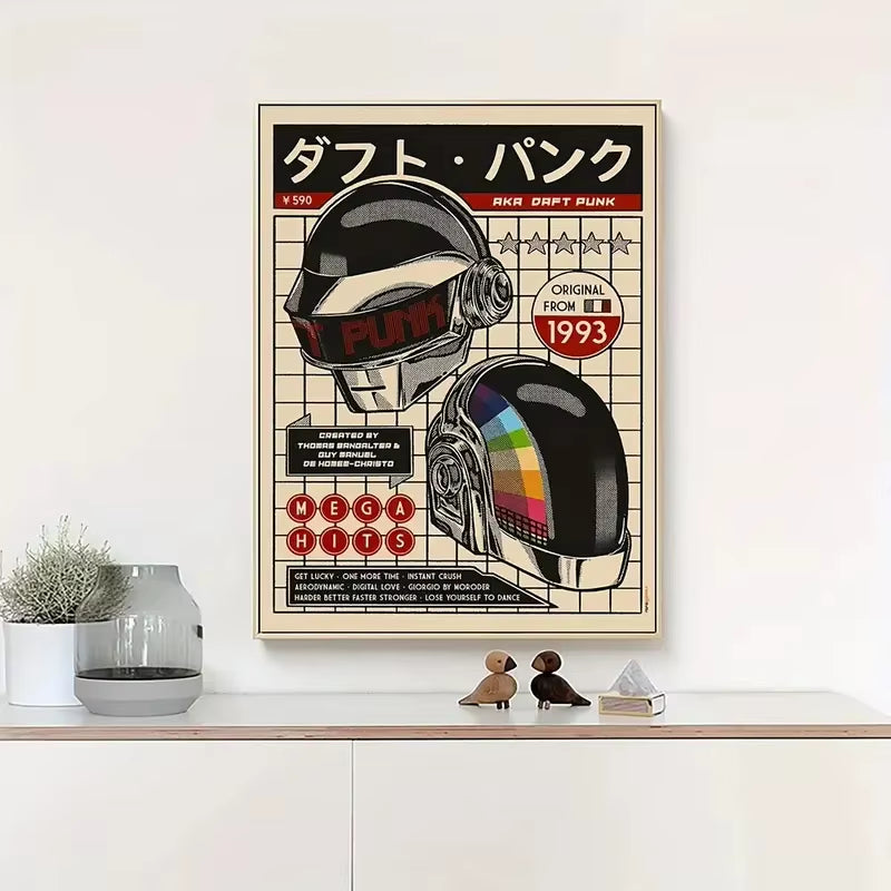 Daft Punk Retro Helmet Wall Art Prints Canvas Painting Poster Picture for Living Bedroom Dining Room Home Decor