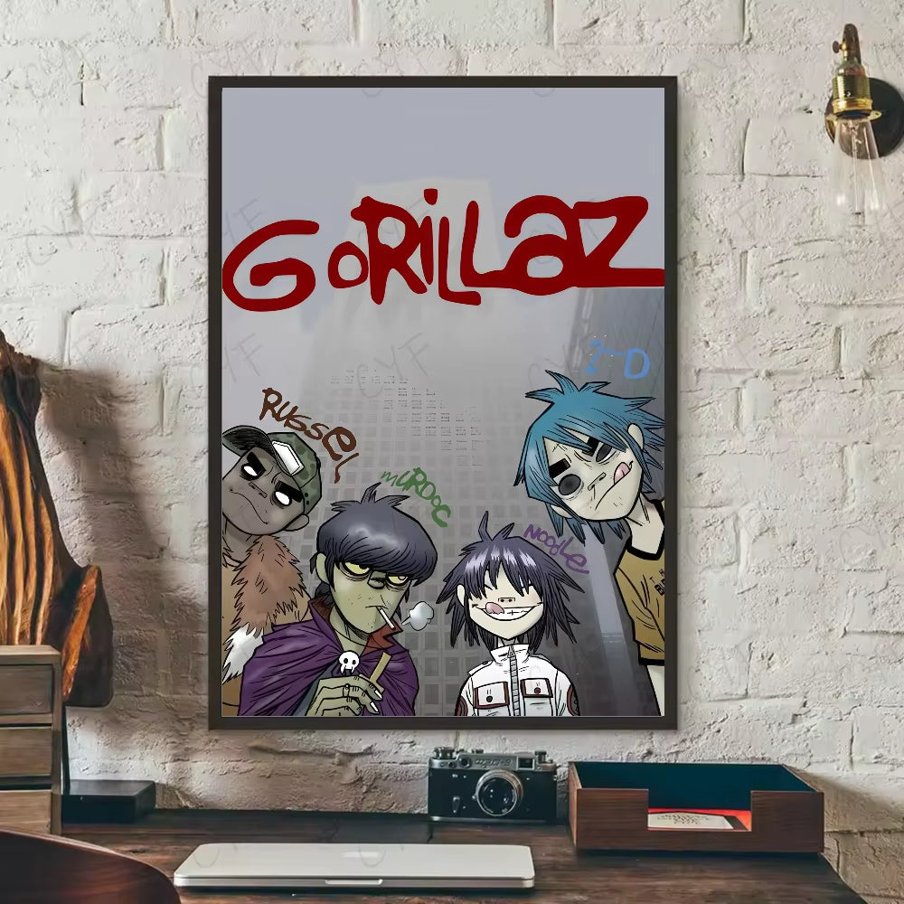 1PC Band G-Gorillaz Music Cool Poster Waterproof Wall Art Sticker for Bar Living Room Vintage Decor High Quality Print Gift
