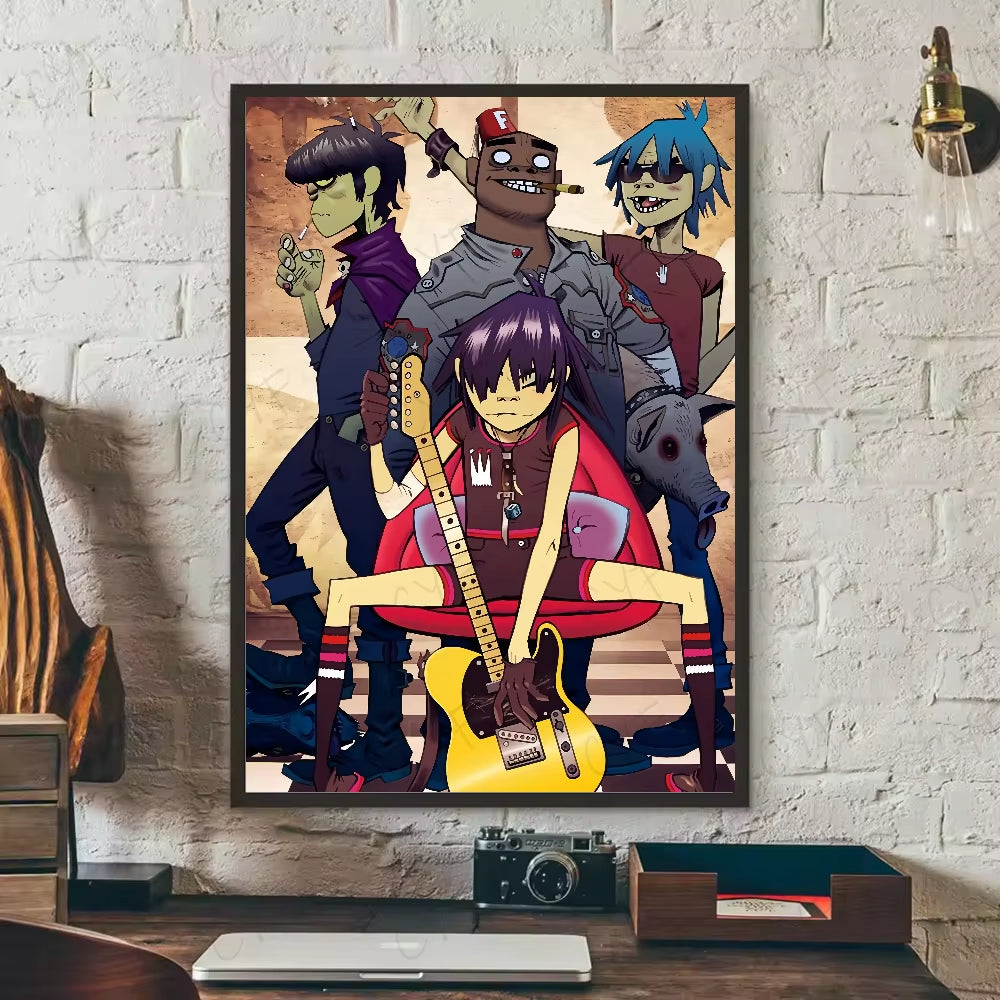 1PC Band G-Gorillaz Music Cool Poster Waterproof Wall Art Sticker for Bar Living Room Vintage Decor High Quality Print Gift