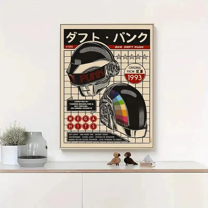 Daft Punk Retro Helmet Wall Art Prints Canvas Painting Poster Picture for Living Bedroom Dining Room Home Decor