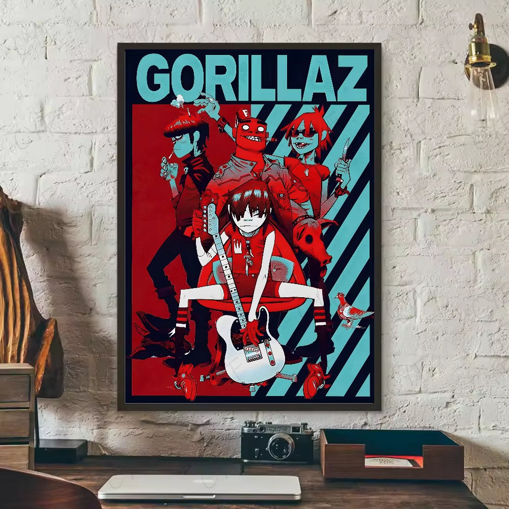 1PC Band G-Gorillaz Music Cool Poster Waterproof Wall Art Sticker for Bar Living Room Vintage Decor High Quality Print Gift