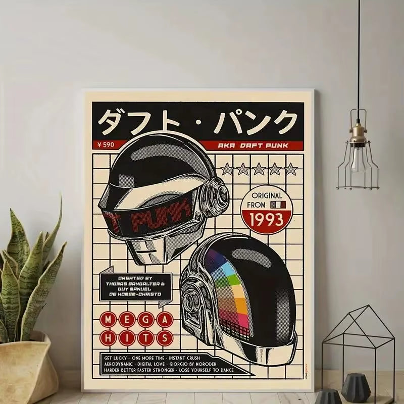 Daft Punk Retro Helmet Wall Art Prints Canvas Painting Poster Picture for Living Bedroom Dining Room Home Decor