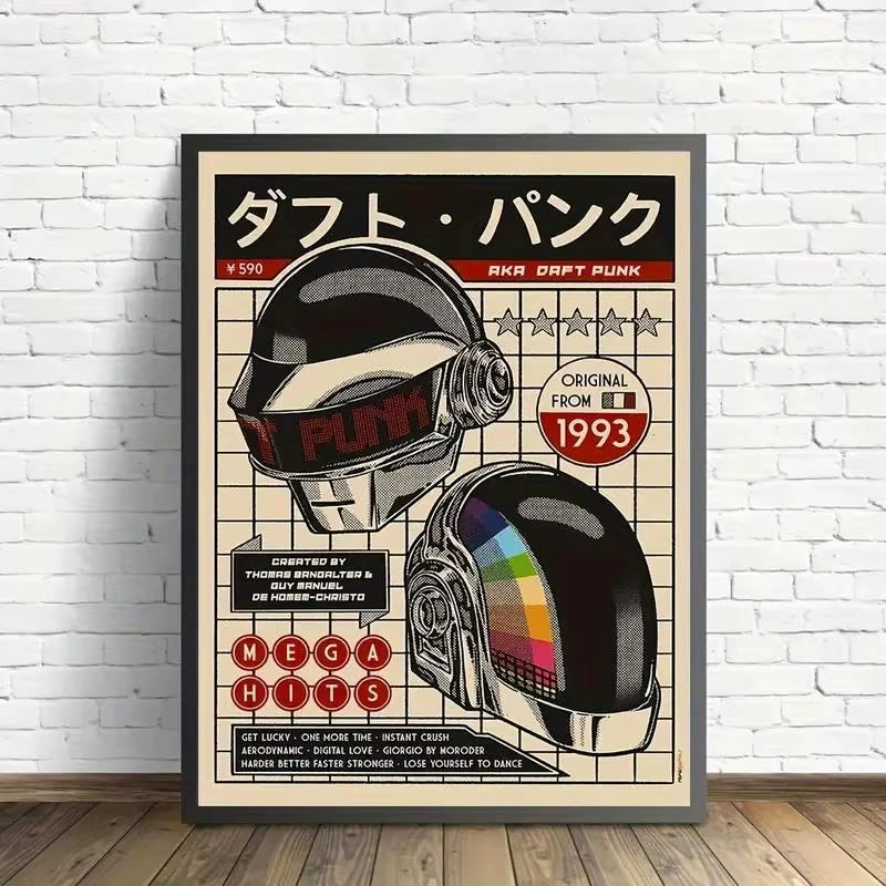 Daft Punk Retro Helmet Wall Art Prints Canvas Painting Poster Picture for Living Bedroom Dining Room Home Decor