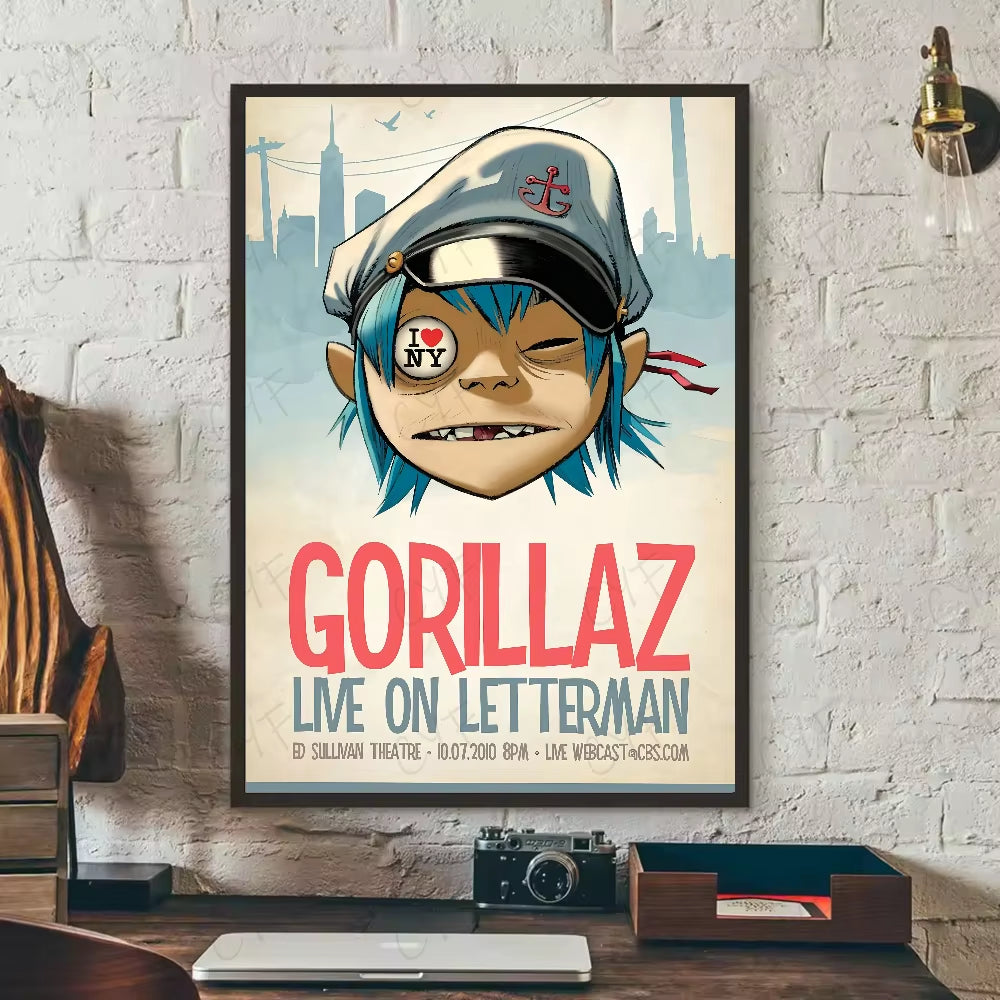 1PC Band G-Gorillaz Music Cool Poster Waterproof Wall Art Sticker for Bar Living Room Vintage Decor High Quality Print Gift